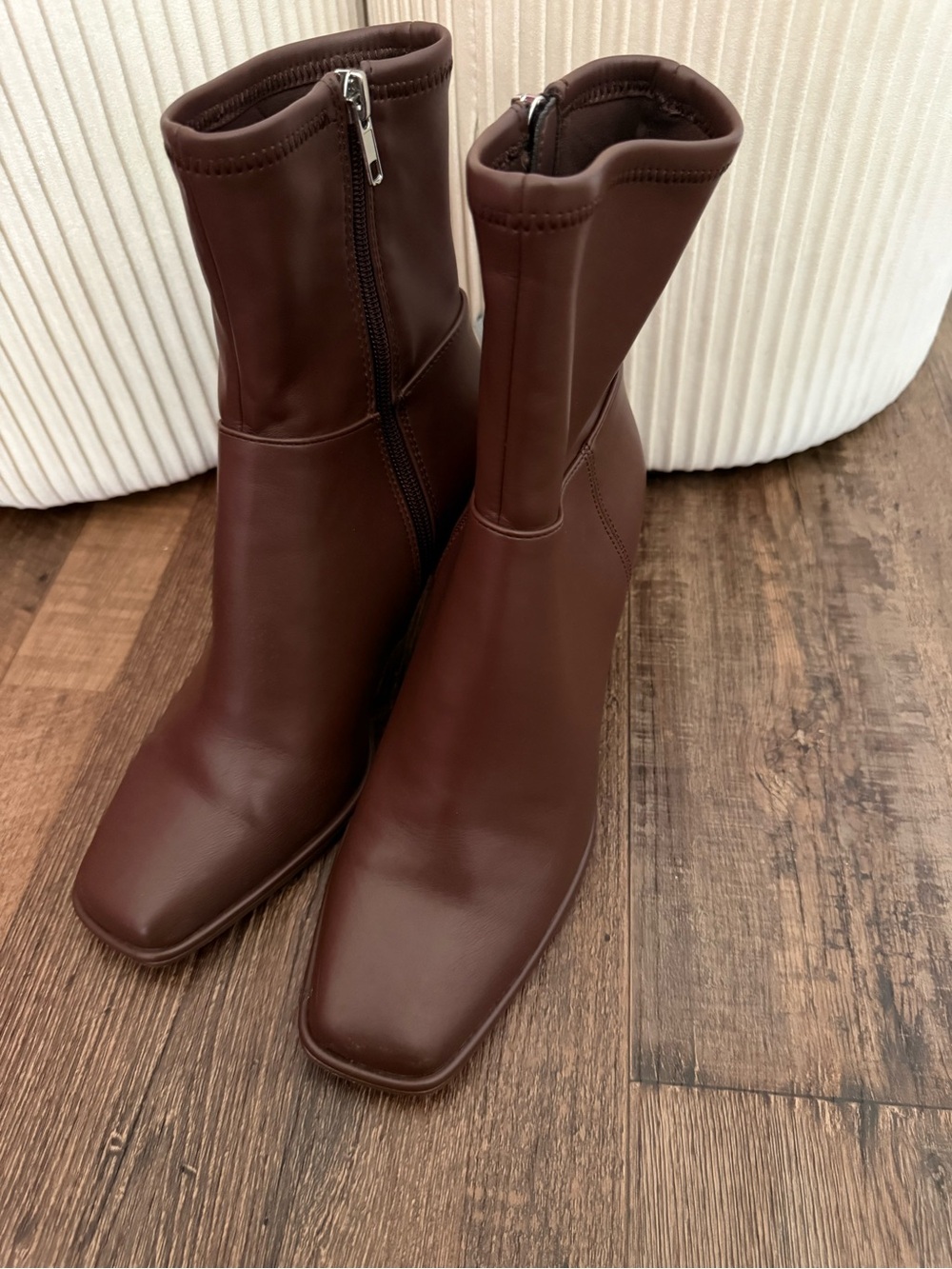 Steve Madden Dark Brown Square-Toe Mid-Calf Zip Ankle Boots